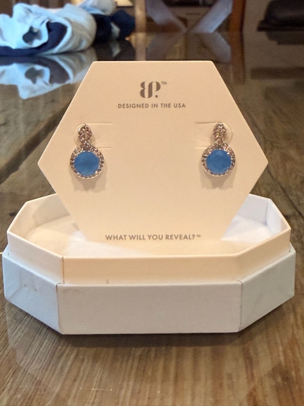 Bomb Party NWOT! Blue Crystal Halo Drop Stud Earrings